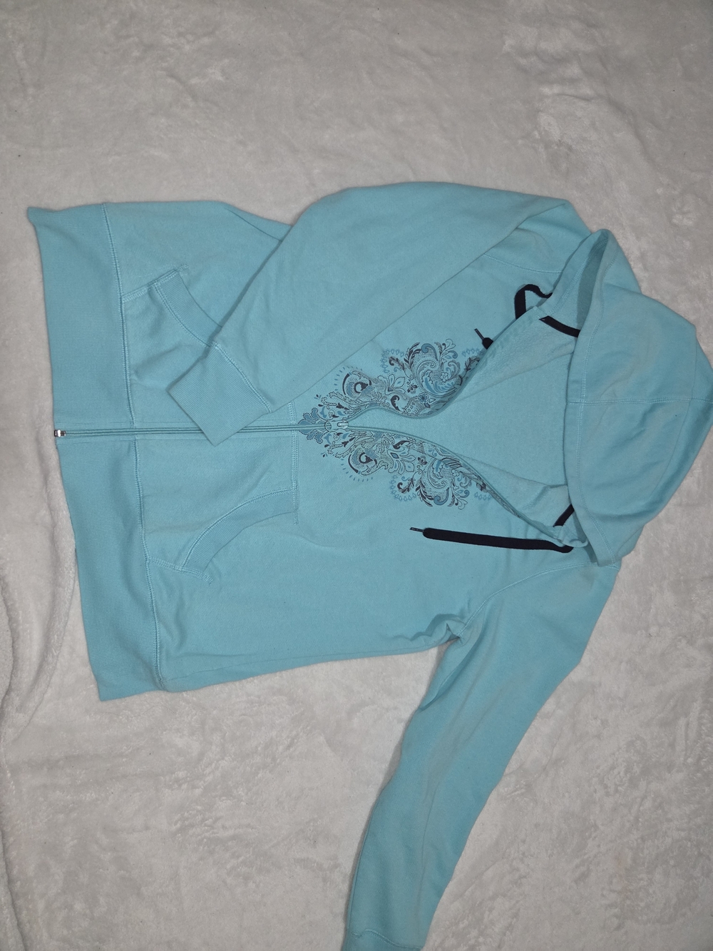 Teal Zip Up Y2k Floral Design - Picture 4 of 6